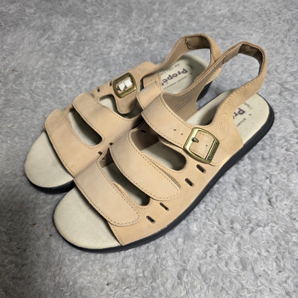 Propet Breezy Walker Sandals Tan Leather Slingback Comfort‎ Walking Womens 7 NEW